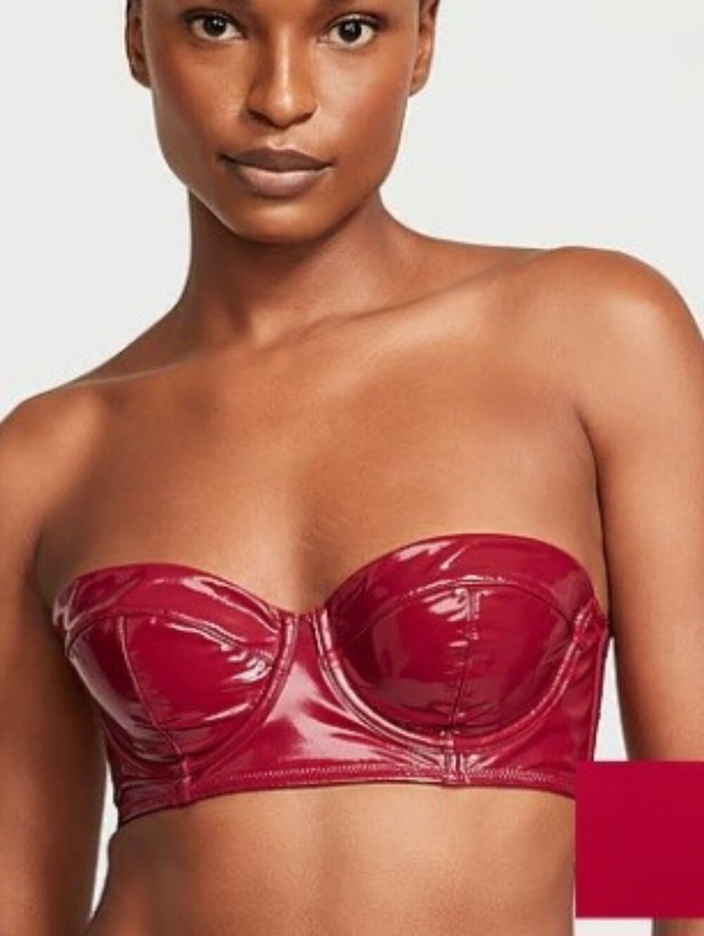 Vicrorias Secret Faux Patent Leather Strapless Longline Balconette Bra